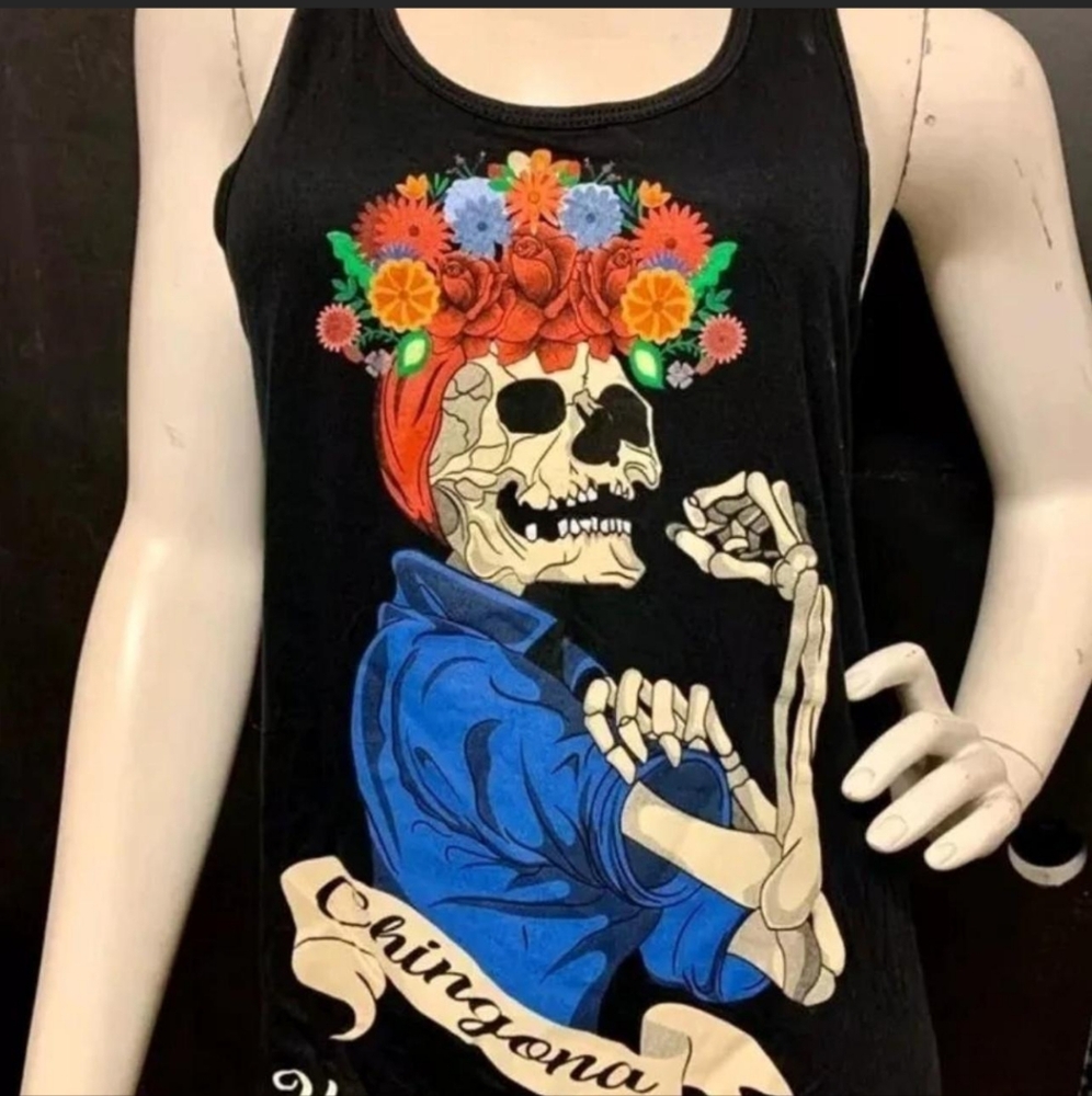Day of the dead “Chingona hasta la muerte” blacktank top Size M